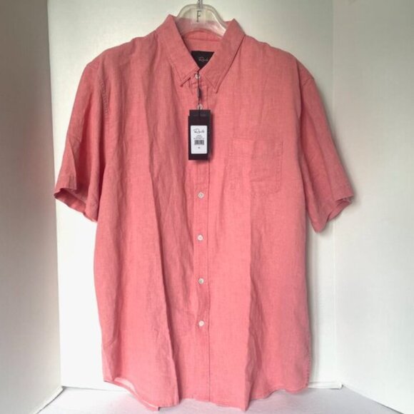 Rails Paros Linen Blend Shirt Mens XL Short Sleeve Pink Button-Up Lightweight - Picture 2 of 6